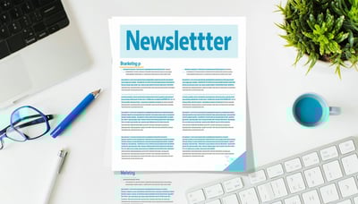 Newsletter signup illustration showing digital branding and marketing concepts