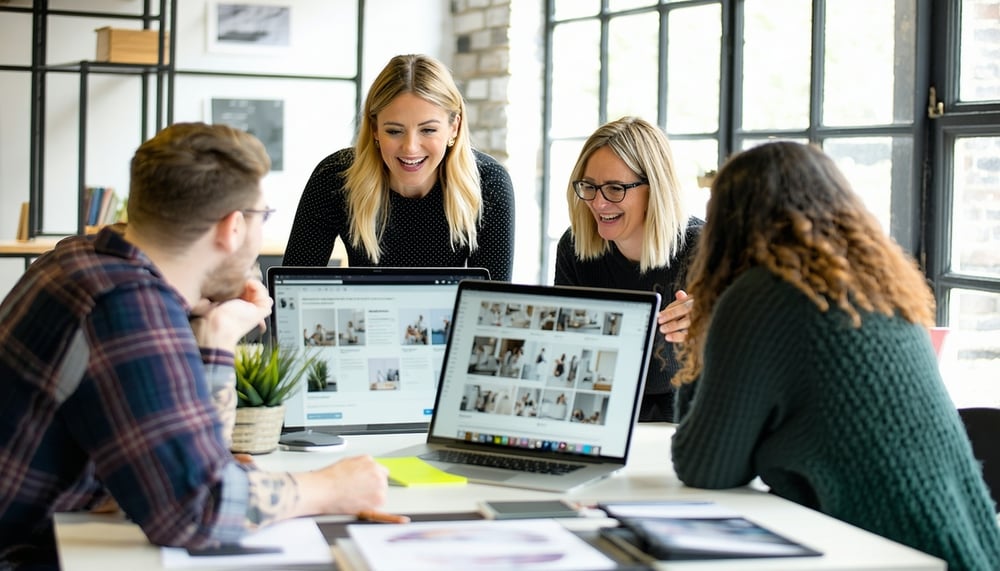 Creative team collaborating on digital branding and website design